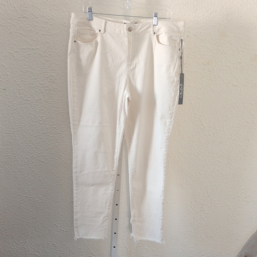 Charlie's Cream Color Jeans, Distressed Ends, Nwt Size 16